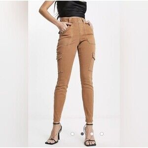 Spanx Stretch Twill Ankle Cargo Pant in Honey Glow Utility Comfort L Tall